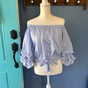 Blue Striped Off-Shoulder Top